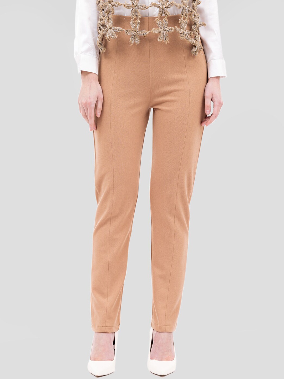 

Samshek Women Relaxed Slim Fit Trousers, Beige