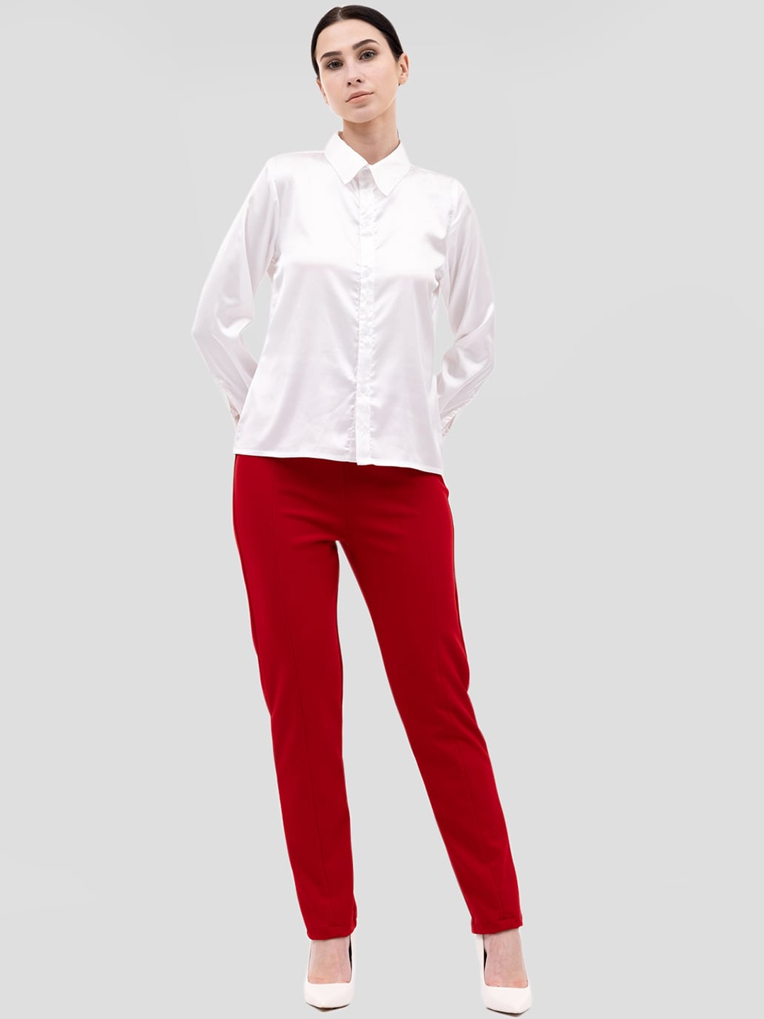 

Samshek Women Relaxed Slim Fit Trousers, Red