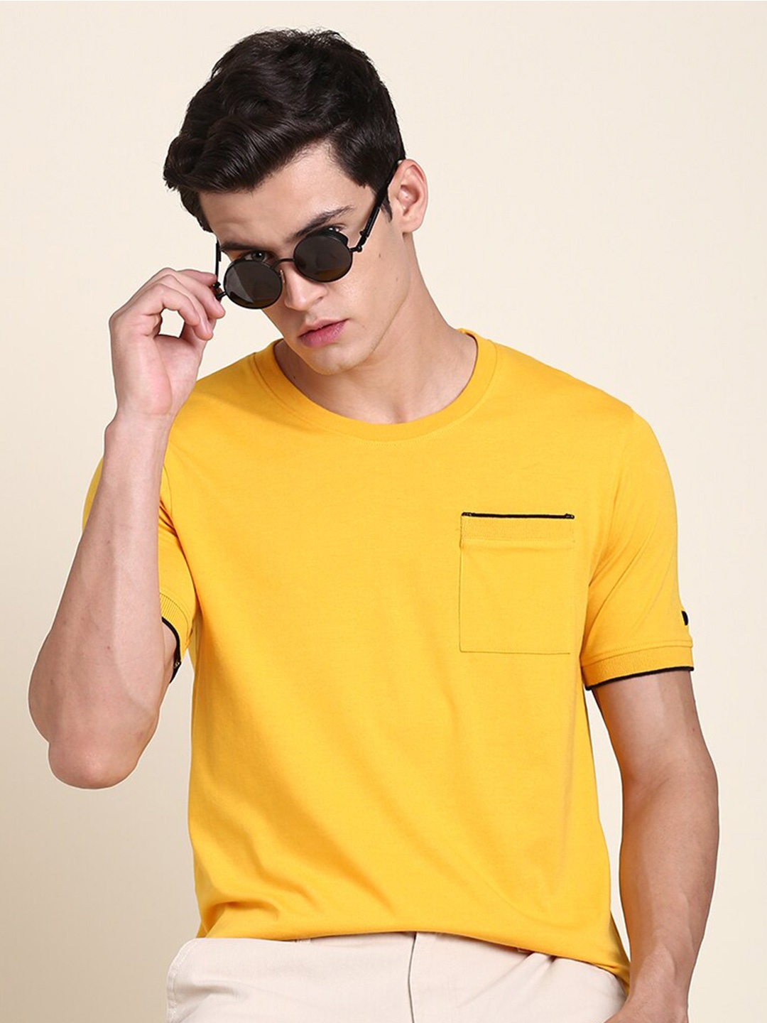 

Dennis Lingo Round Neck Short Sleeve Pure Cotton T-shirt, Yellow