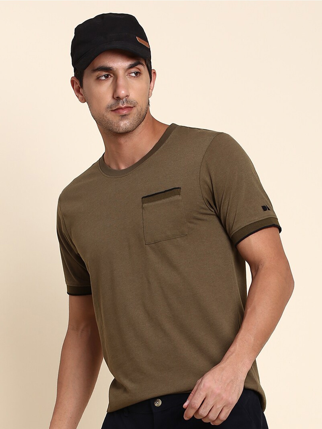 

Dennis Lingo Round Neck Short Sleeve Pure Cotton T-shirt, Olive