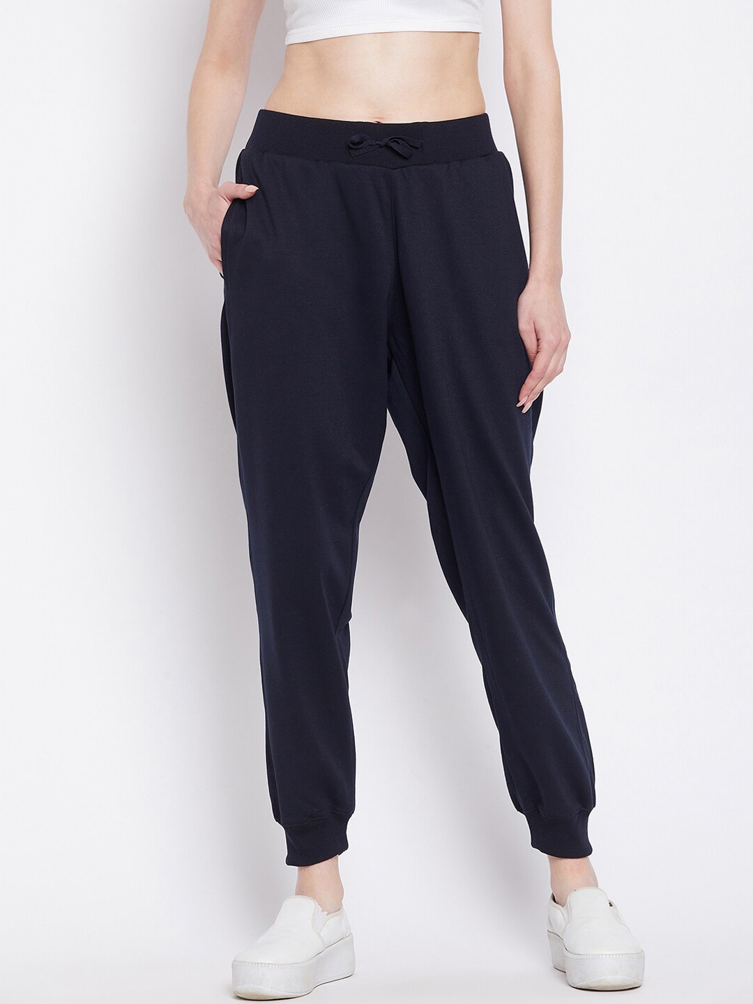 

FRENCH FLEXIOUS Women Relaxed Fit Cotton Joggers, Navy blue