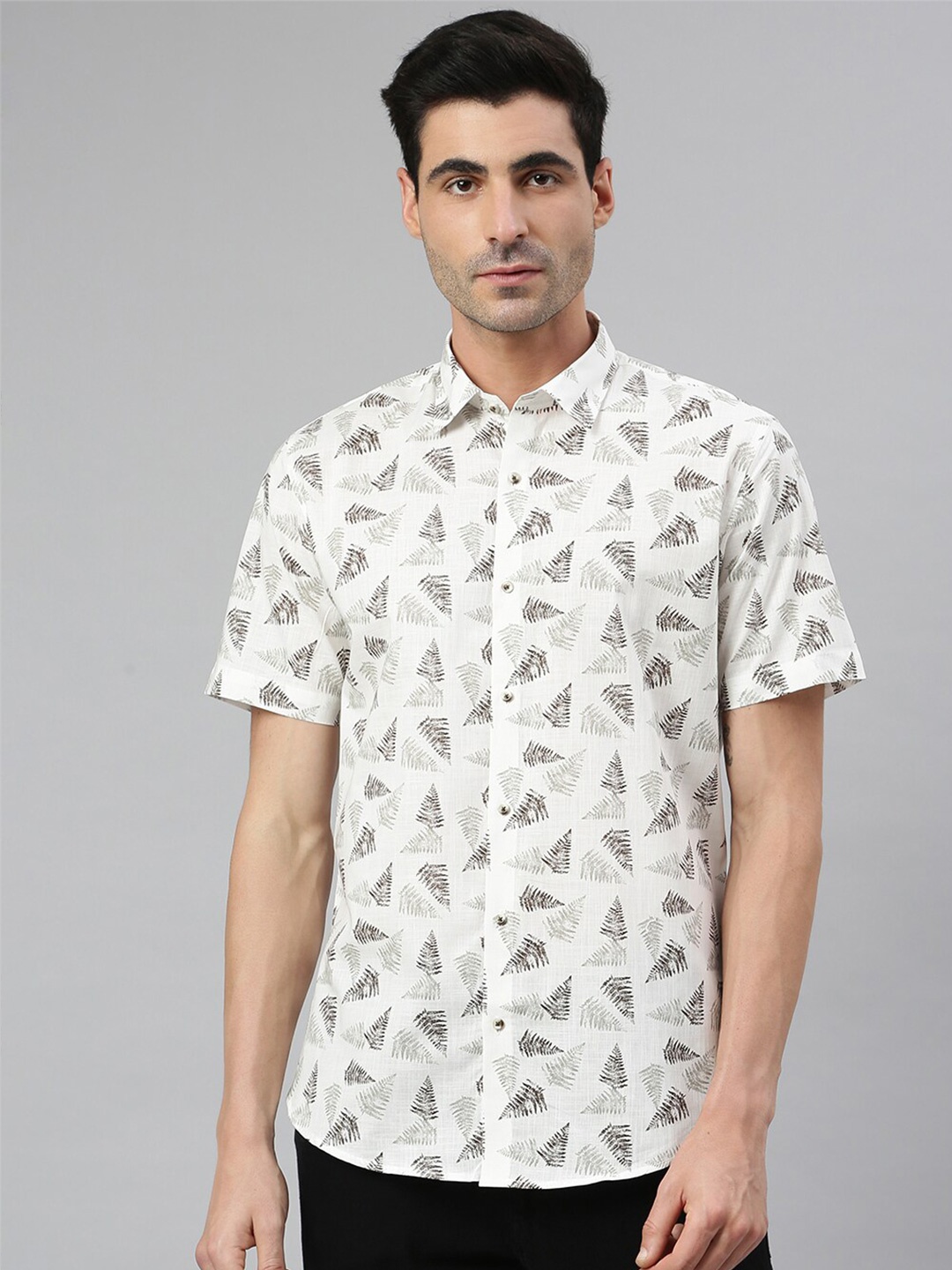 

MR BUTTON Slim Fit Floral Printed Cotton Casual Shirt, White