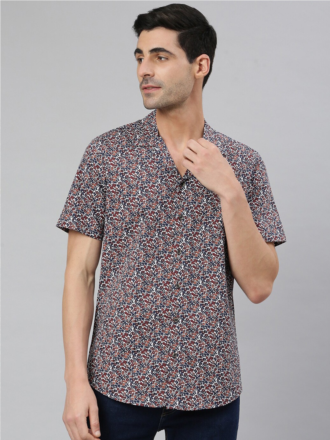 

MR BUTTON Slim Fit Floral Printed Cotton Casual Shirt, Blue