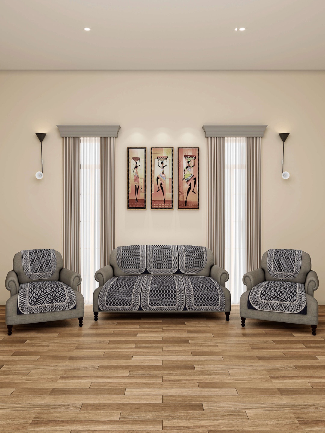 

ROMEE Grey & Beige 6-Pieces Woven Design 5-Seater Sofa Covers