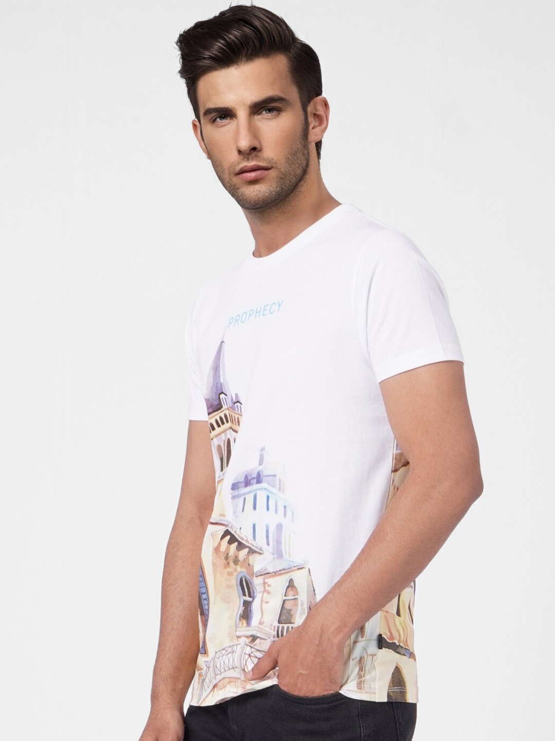 

Jack & Jones Men White Printed Applique Slim Fit T-shirt