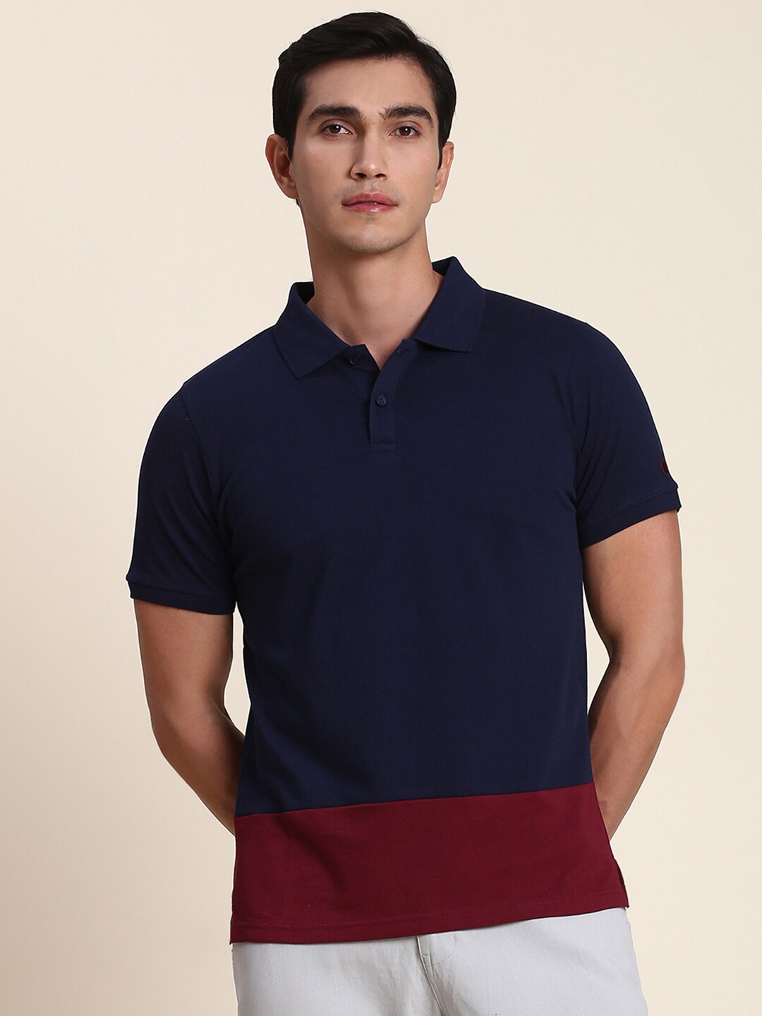 

Dennis Lingo Placement Colourblocked Polo Collar Regular Fit T-shirt, Navy blue