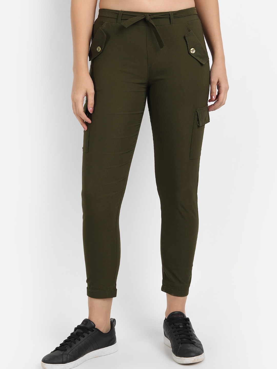 

BROADSTAR Women Smart Skinny Fit High-Rise Easy Wash Cropped Cargo Trousers, Olive