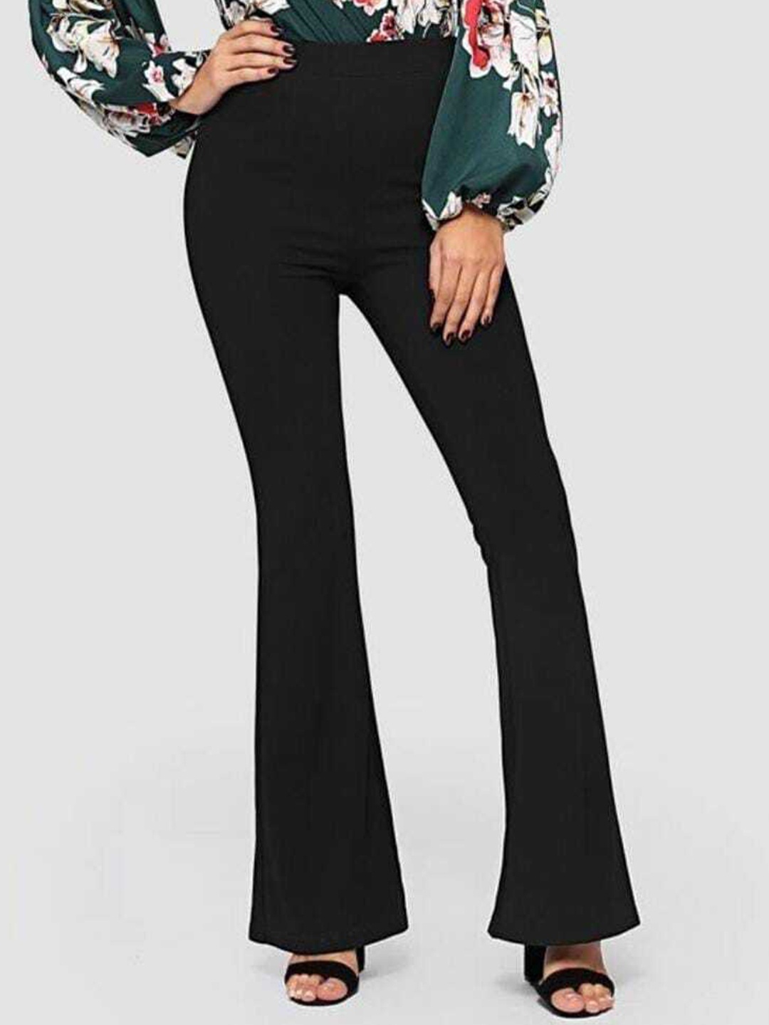 

BROADSTAR Women Relaxed Flared High-Rise Easy Wash Bootcut Trousers, Black