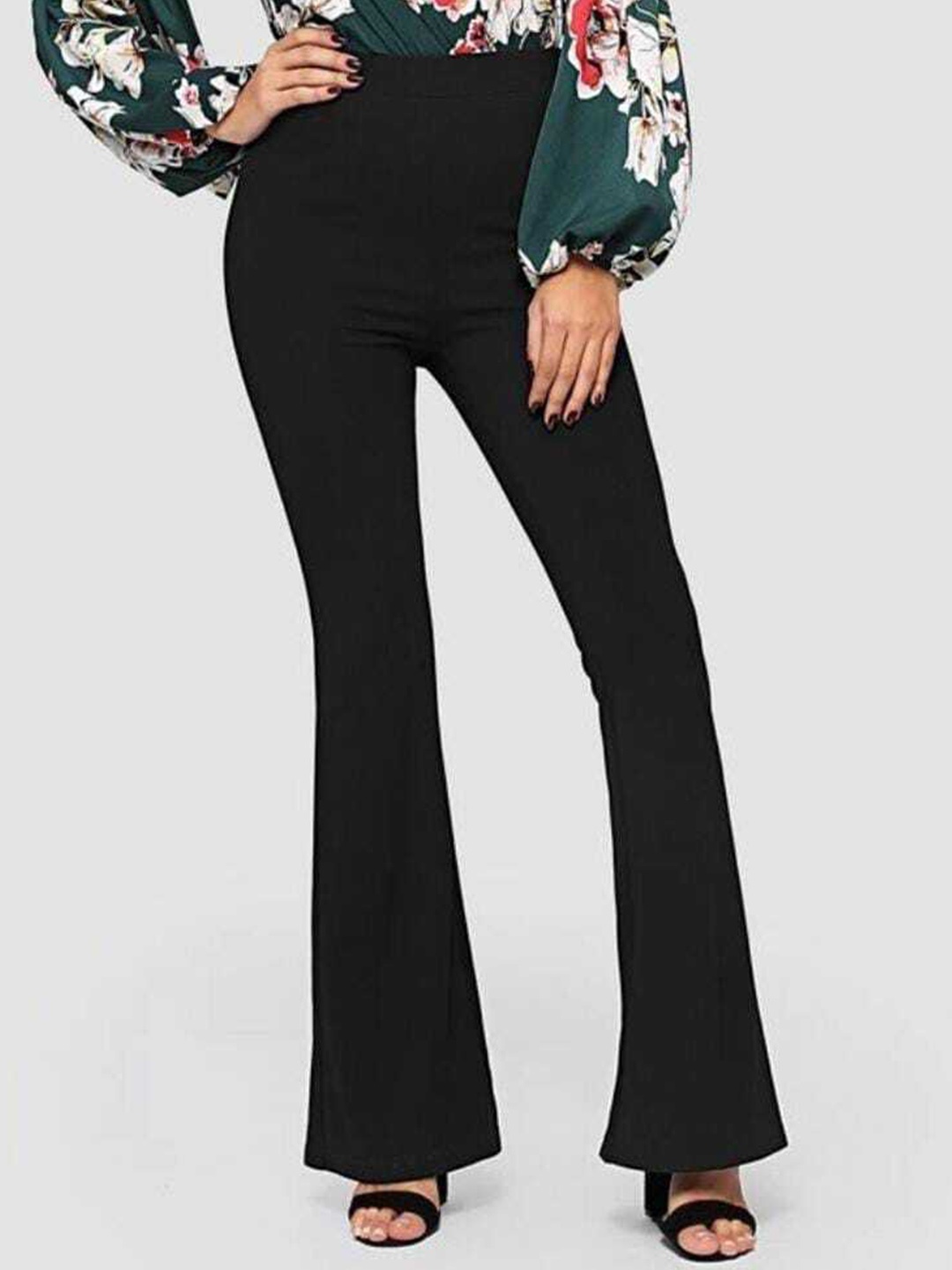 

BROADSTAR Relaxed Fit High-Rise Stretchable Easy Wash Flared Bootcut Trousers, Black