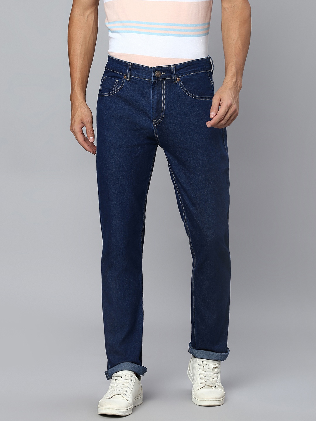 

High Star Men Mid Rise Slim Fit Light Fade Low Distress Stretchable Jeans, Blue