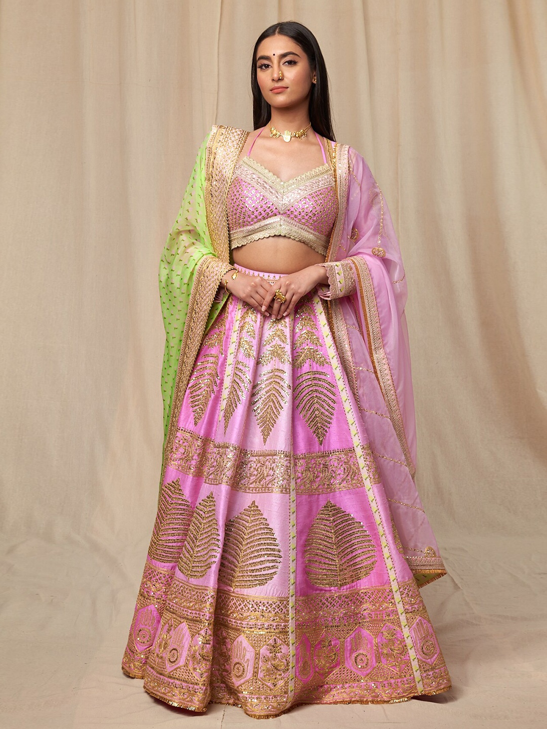 

Masaba Embroidered Ready to Wear Lehenga & Blouse With Dupatta, Pink