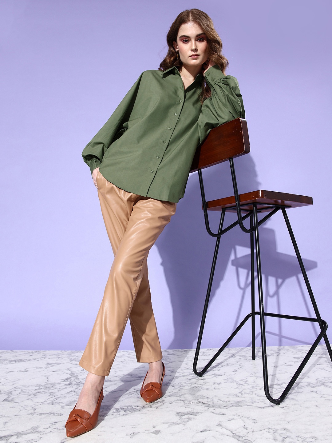 

Style Quotient Women Relaxed Boxy Opaque Casual Shirt, Olive