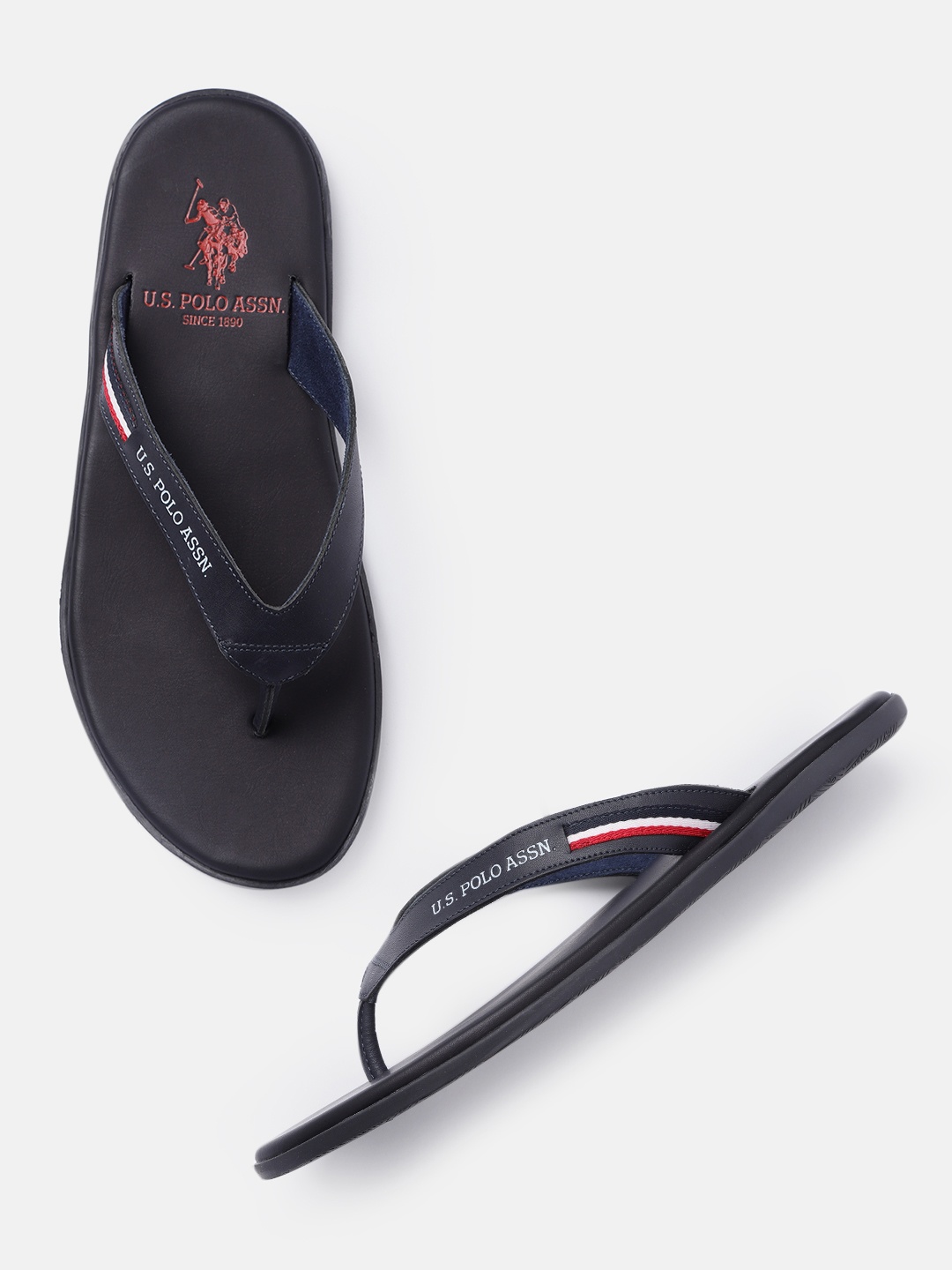 

U.S. Polo Assn. Men Brand Logo Printed Thong Flip-Flops, Navy blue