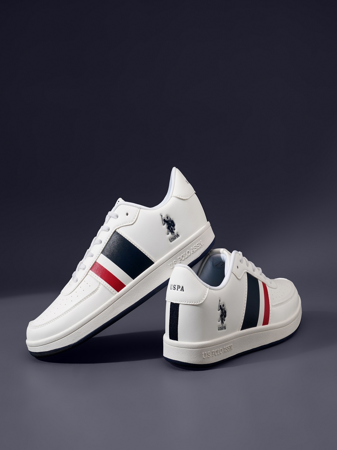 

U.S. Polo Assn. Men Perforations PU Gael Sneakers With Striped Detail, White