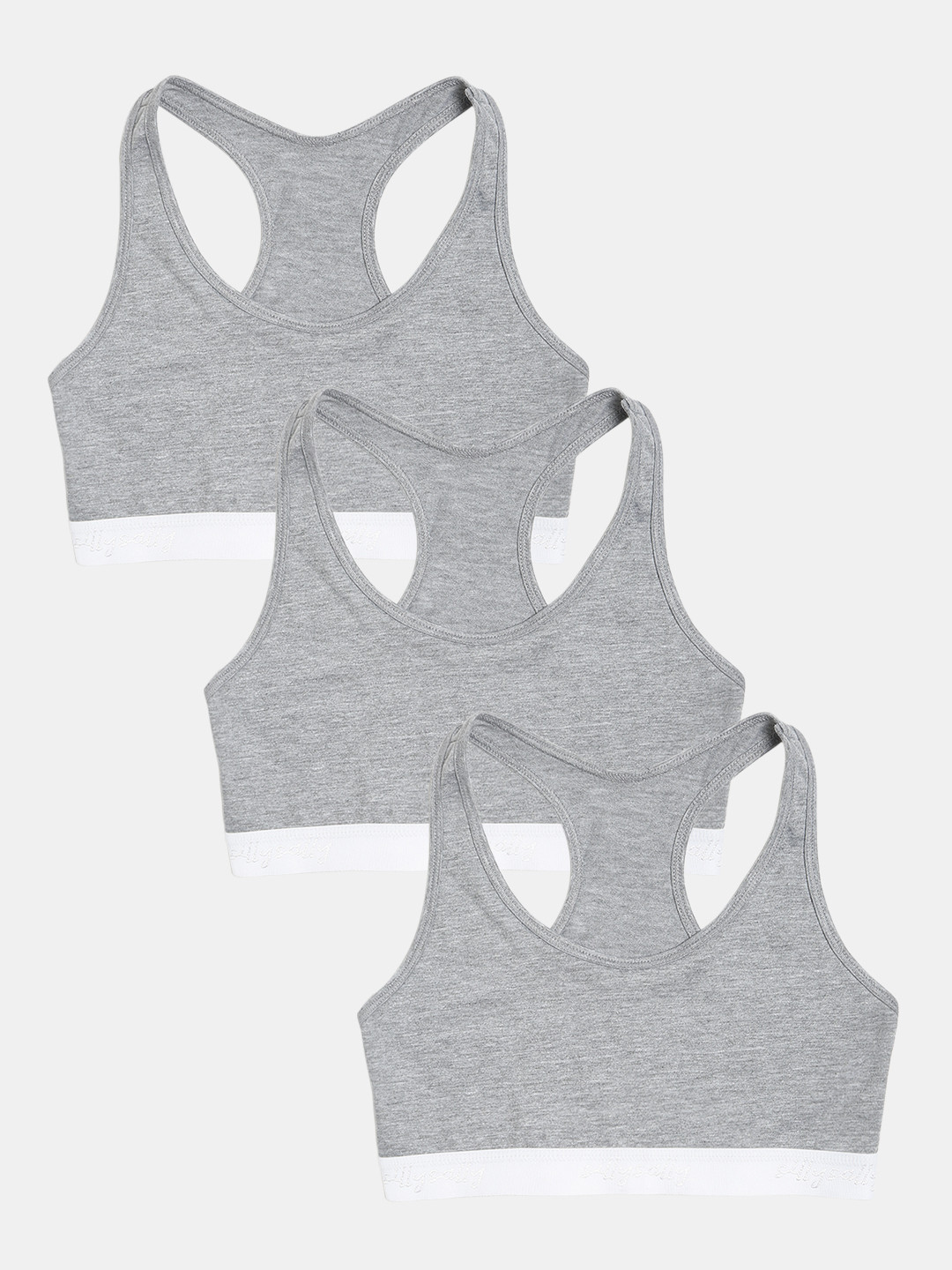 

Sillysally Girls Pack Of 3 Non Padded Non Wired All Day Comfort Sports Beginners Bra, Grey melange
