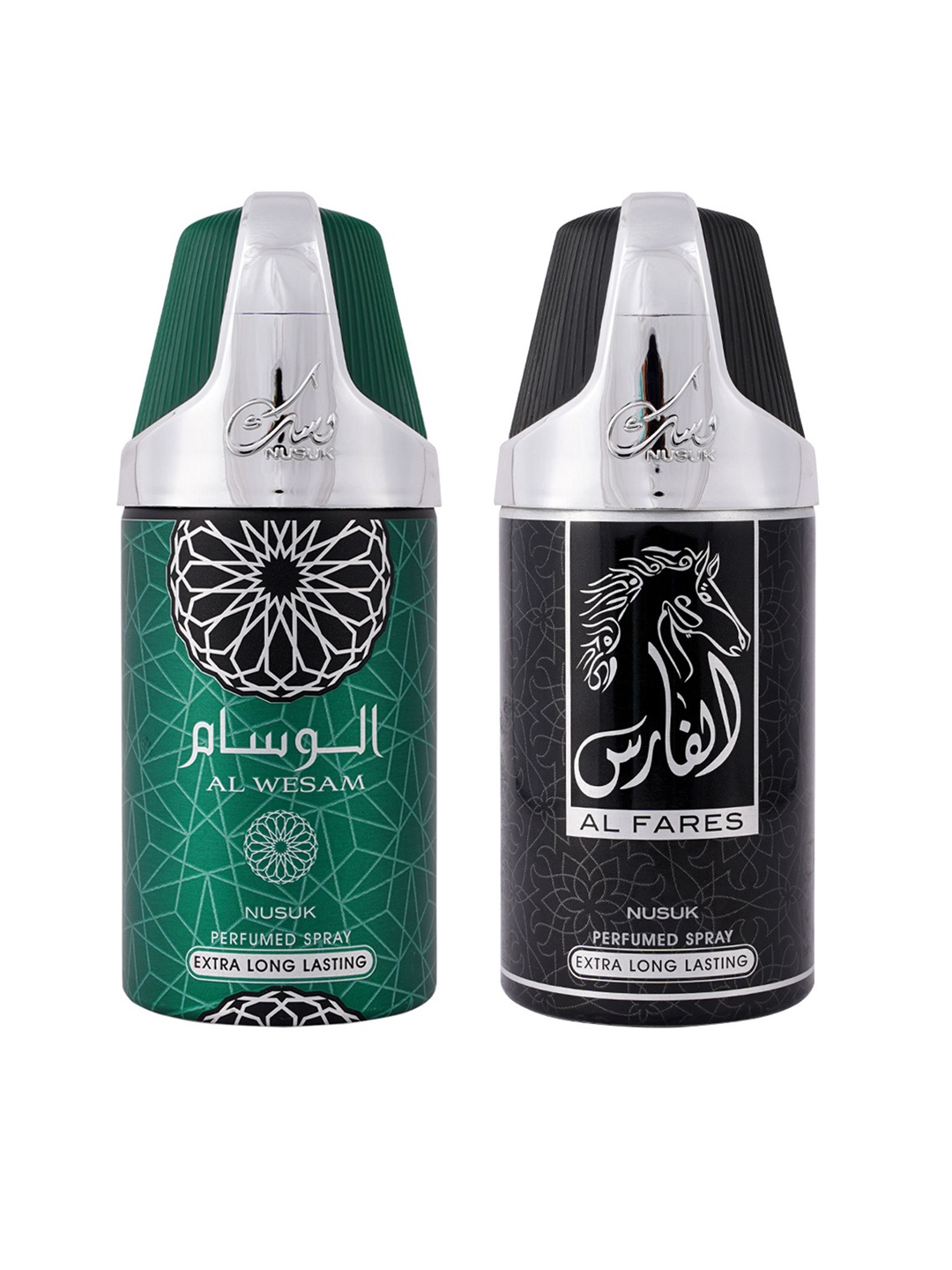 

NUSUK Men Set Of 2 Long Lasting Deodorants 250 ml Each - Al Wesam & Al Fares, Green