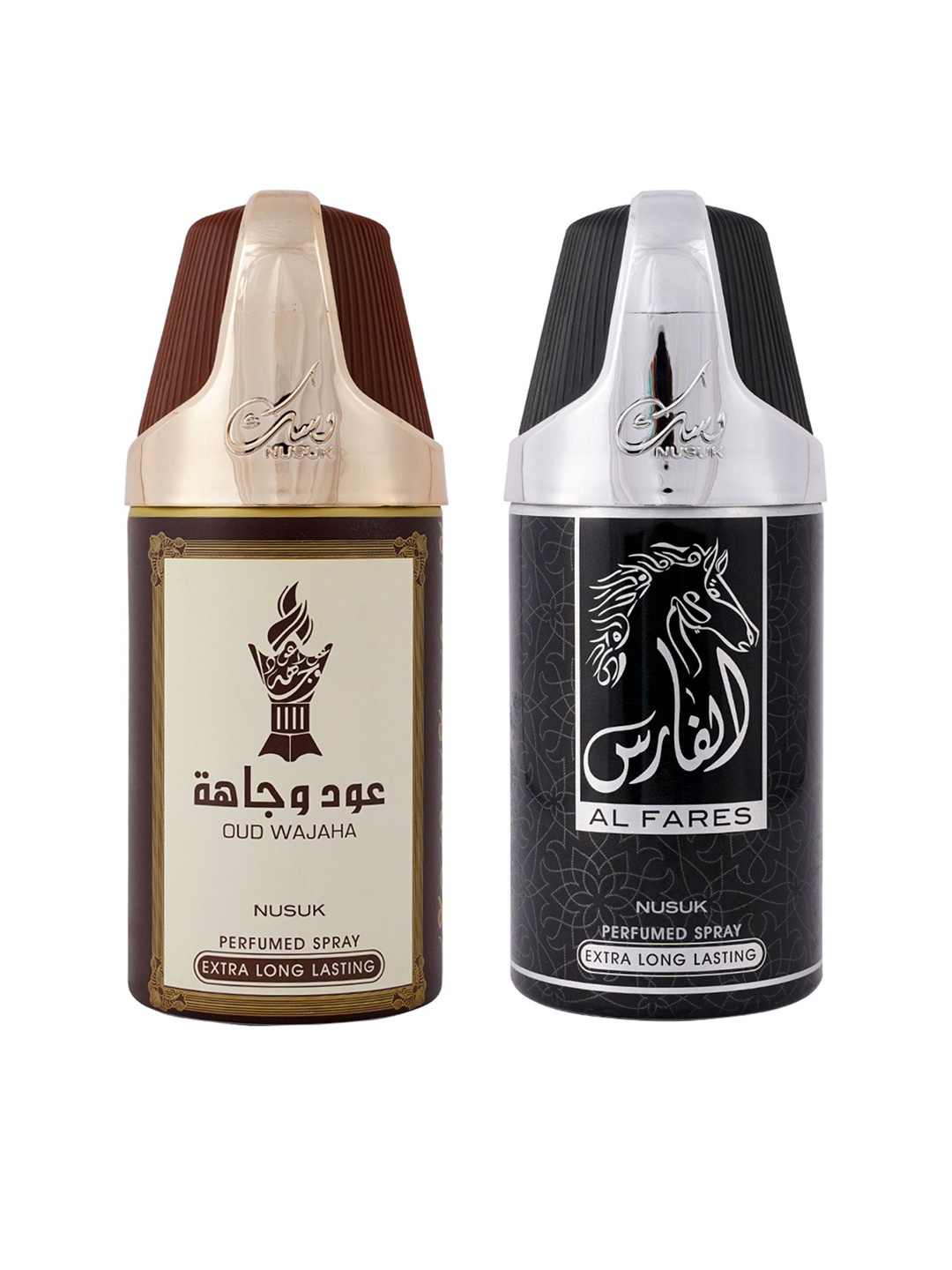 

NUSUK Men Set of 2 Premium Deodorants- Oud Wajah & Al Fares - 250ml Each, Grey