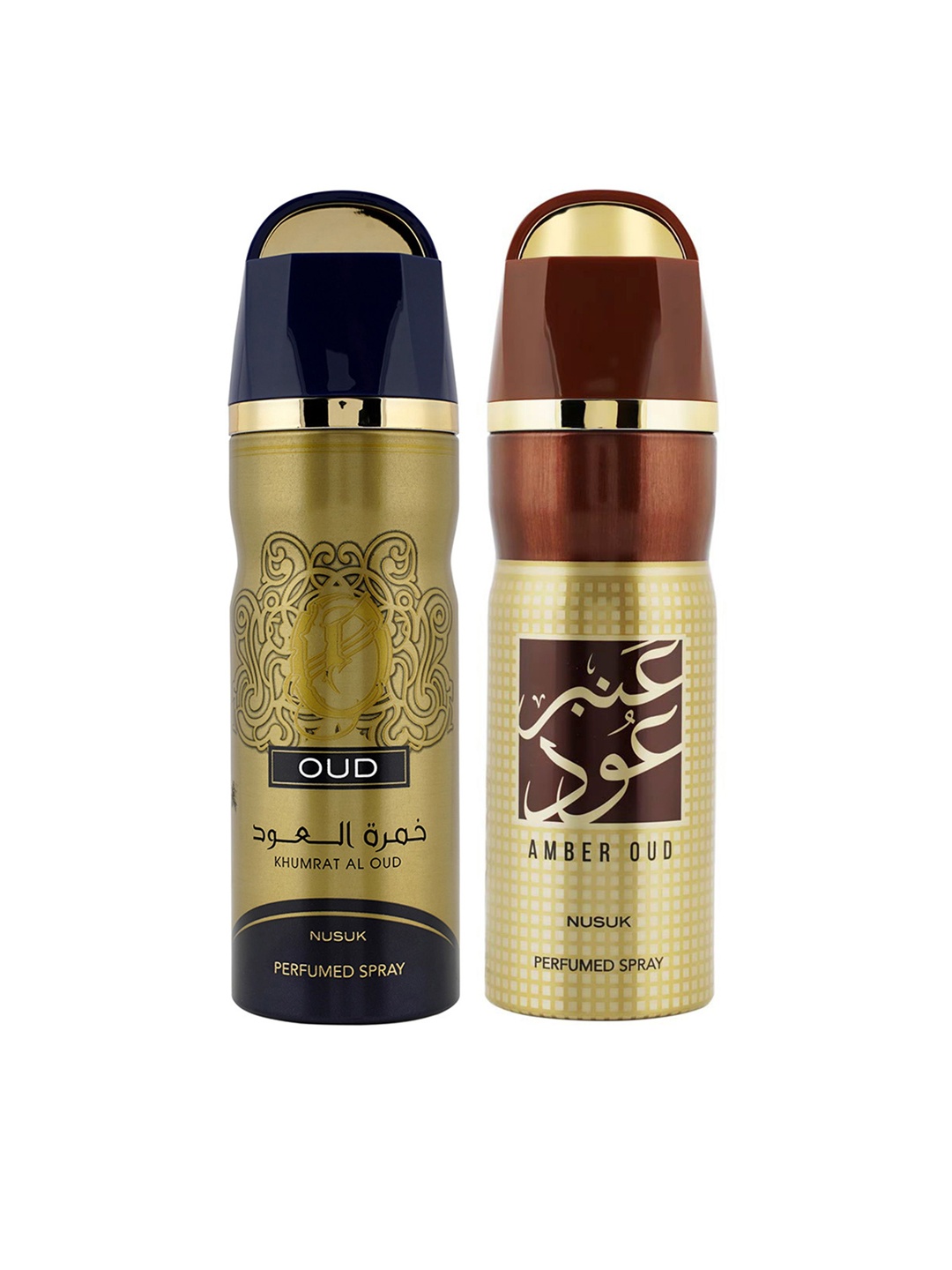 

NUSUK Set of 2 Long Lasting Deodorants 200 ml Each - Khumrat Al Oud & Amber Oud, Gold