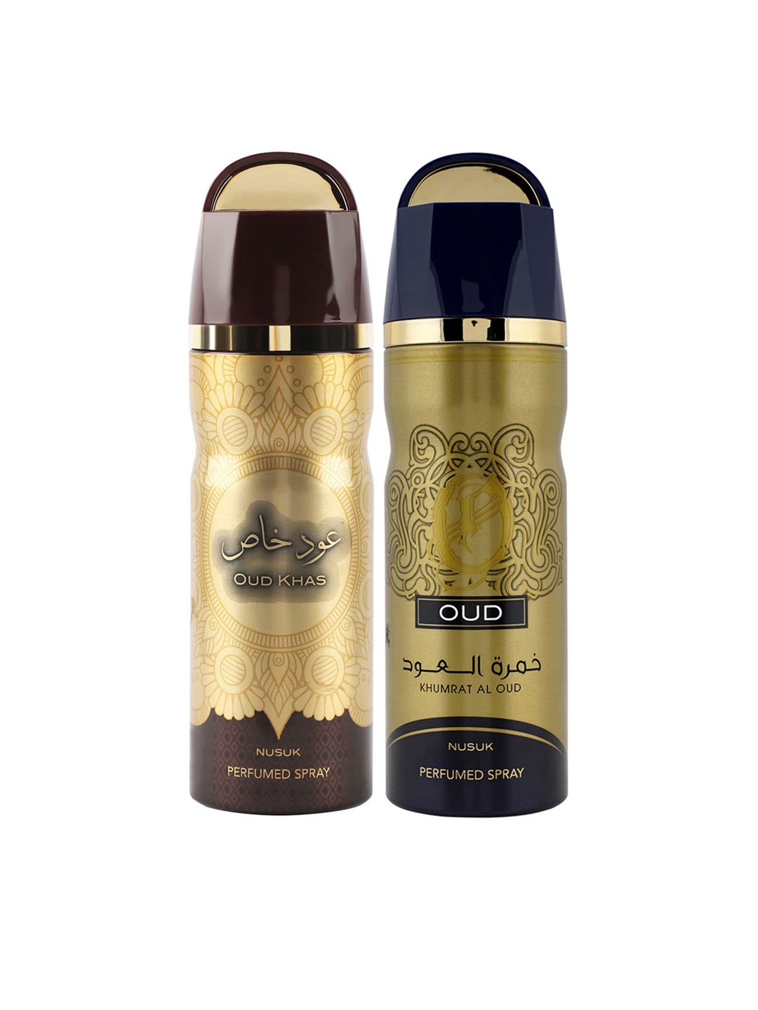 

NUSUK Set of 2 Long Lasting Deodorants 200 ml Each - Oud Khas & Khumrat Al Oud, Gold