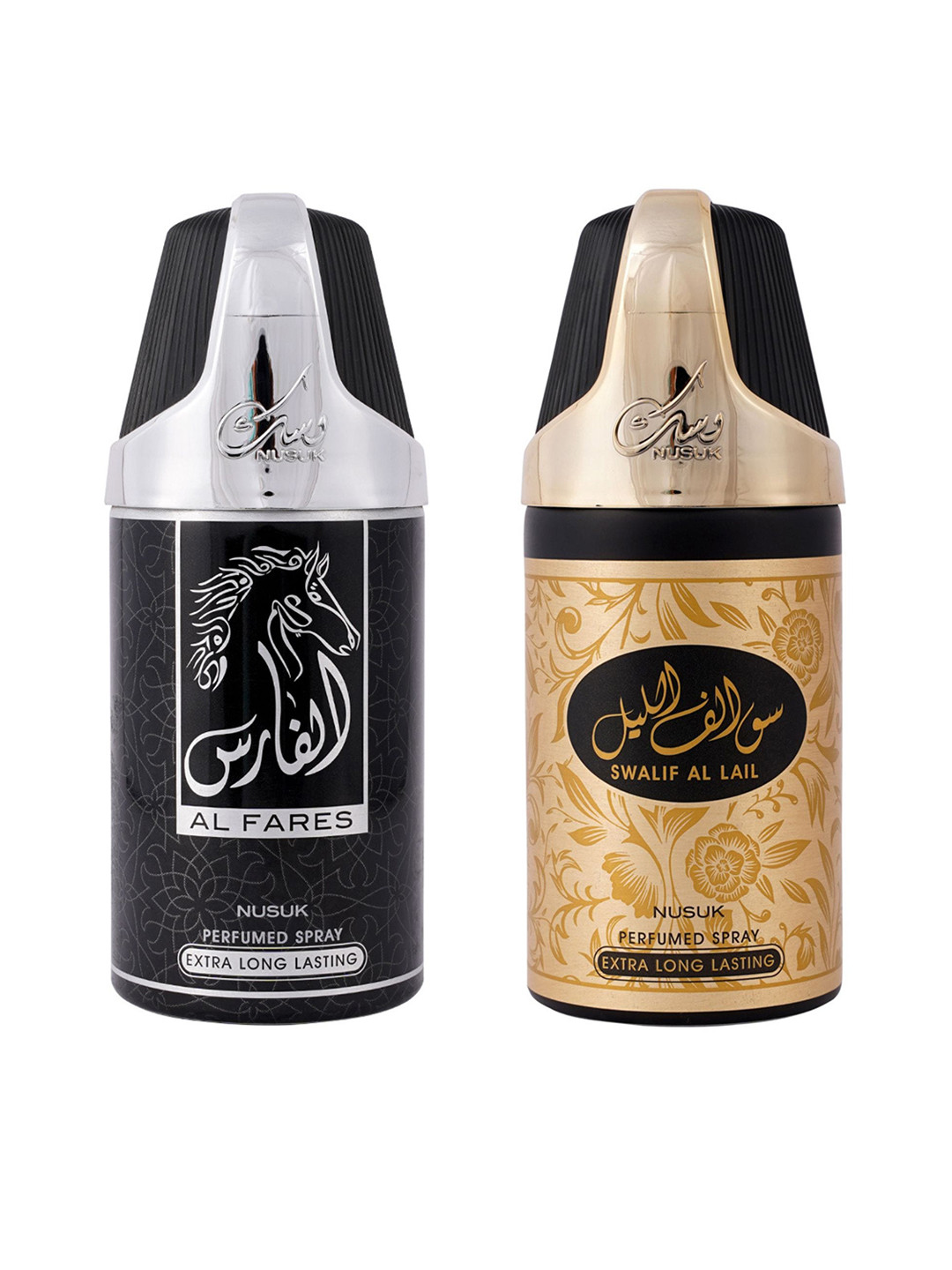 

NUSUK Set of 2 Premium Deodorants- Al Fares & Swalif Al Lail - 250ml Each, Black
