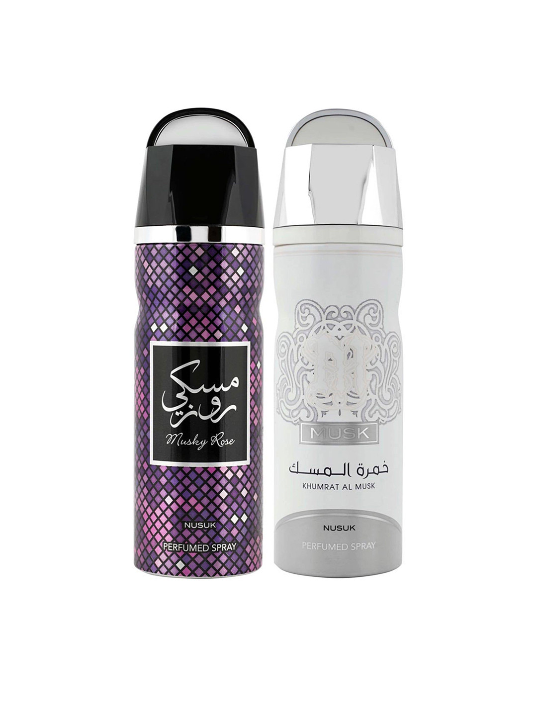 

NUSUK Set of 2 Long Lasting Deodorants 200 ml Each - Musky Rose & Khumrat Al Musk, Purple