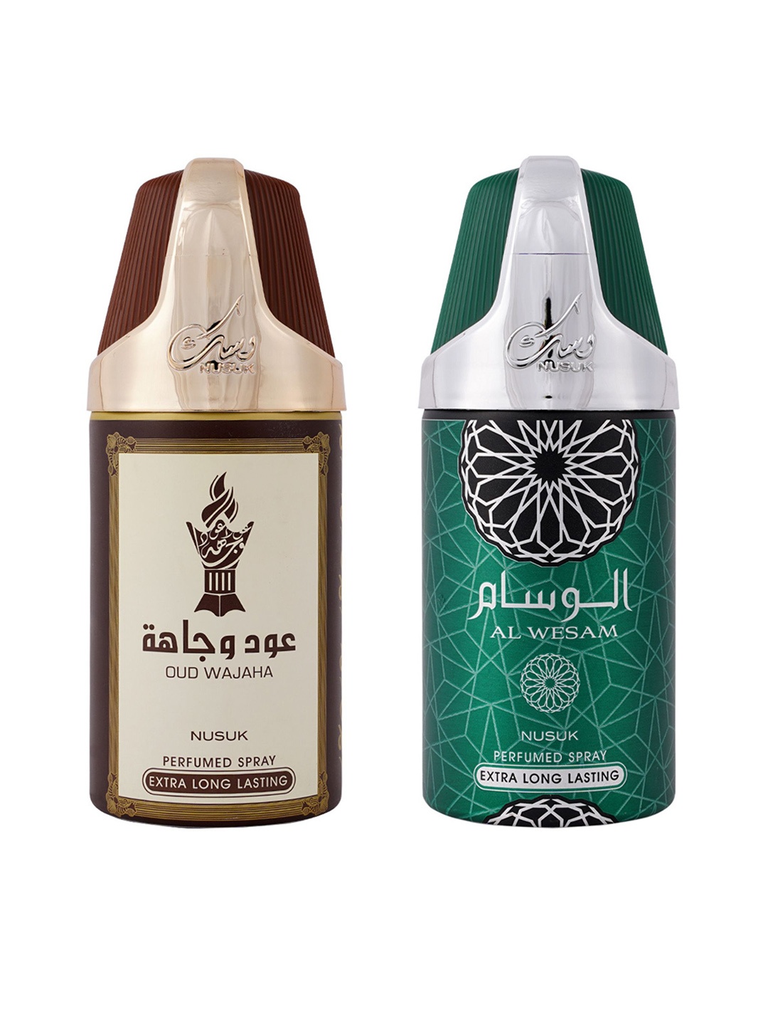 

NUSUK Set of 2 Premium Deodorants- Oud Wajah & Al Wesam - 250ml Each, Green