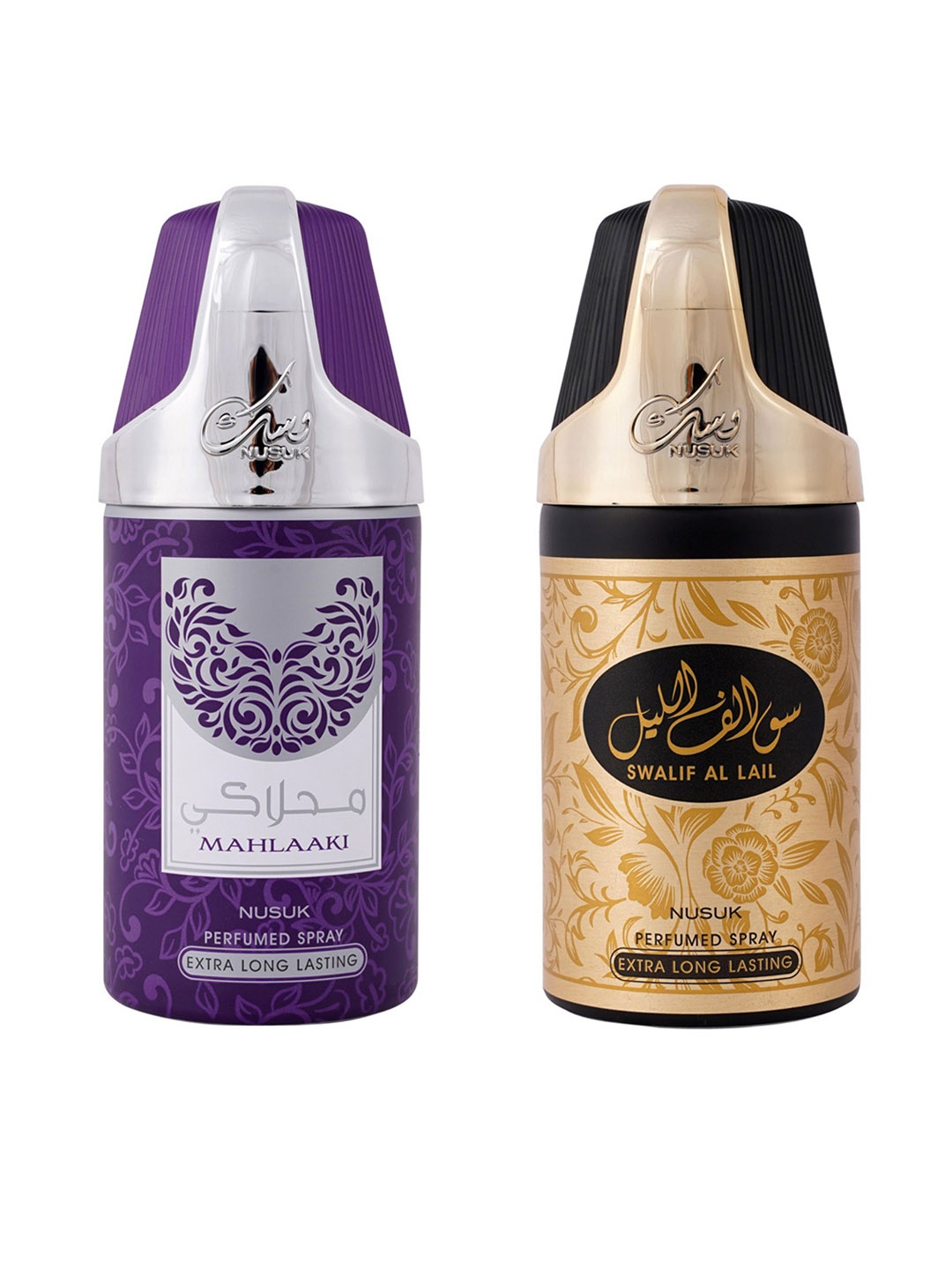 

NUSUK Set of 2 Premium Deodorants- Mahlaaki & Swalif Al lail - 200ml Each, Purple