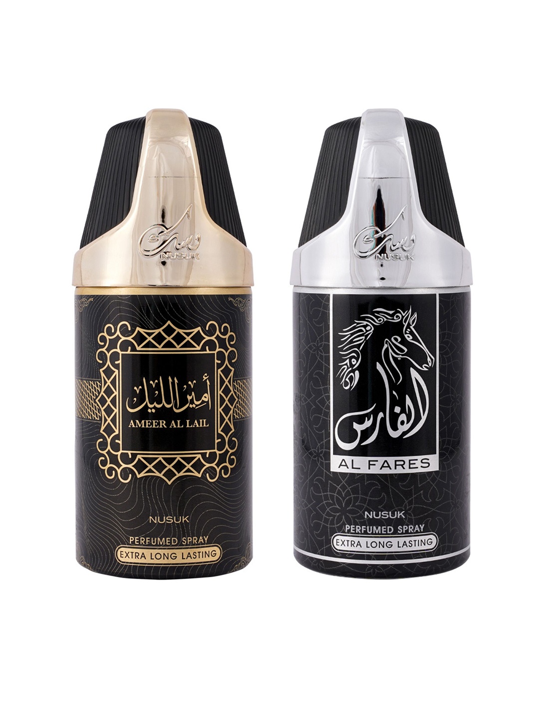 

NUSUK Men Set of 2 Long Lasting Deodorants 250 ml each - Ameer Al Lail & Al Fares, Black