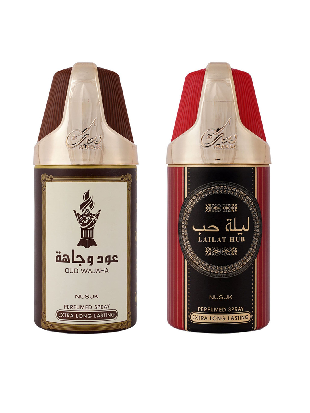 

NUSUK Set of 2 Premium Deodorants - Oud Wajah & Lailat Hub - 250ml Each, Red