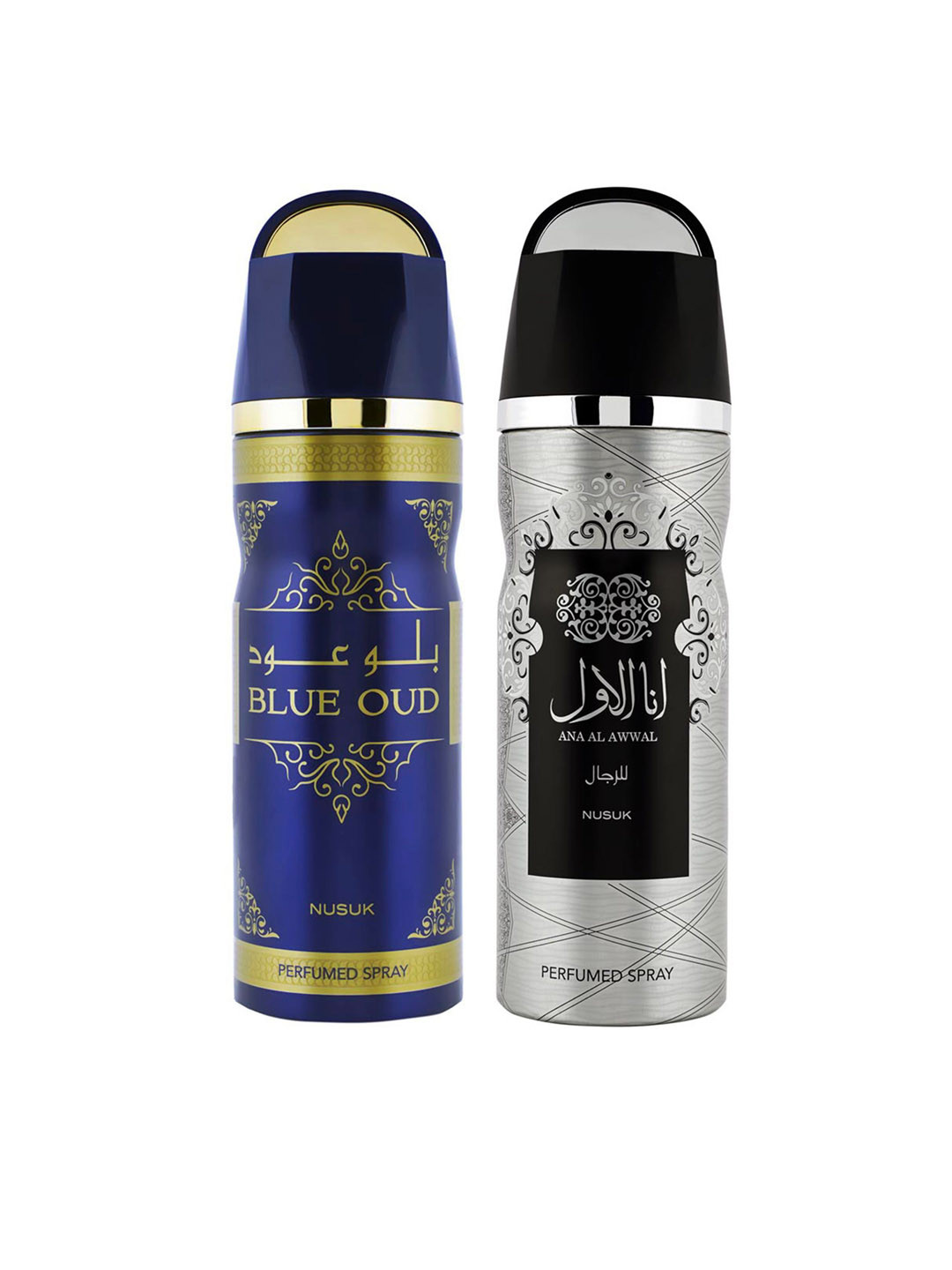 

NUSUK Men Set of 2 Long Lasting Deodorants 200 ml Each - Blue Oud & Ana Al Awwal Silver