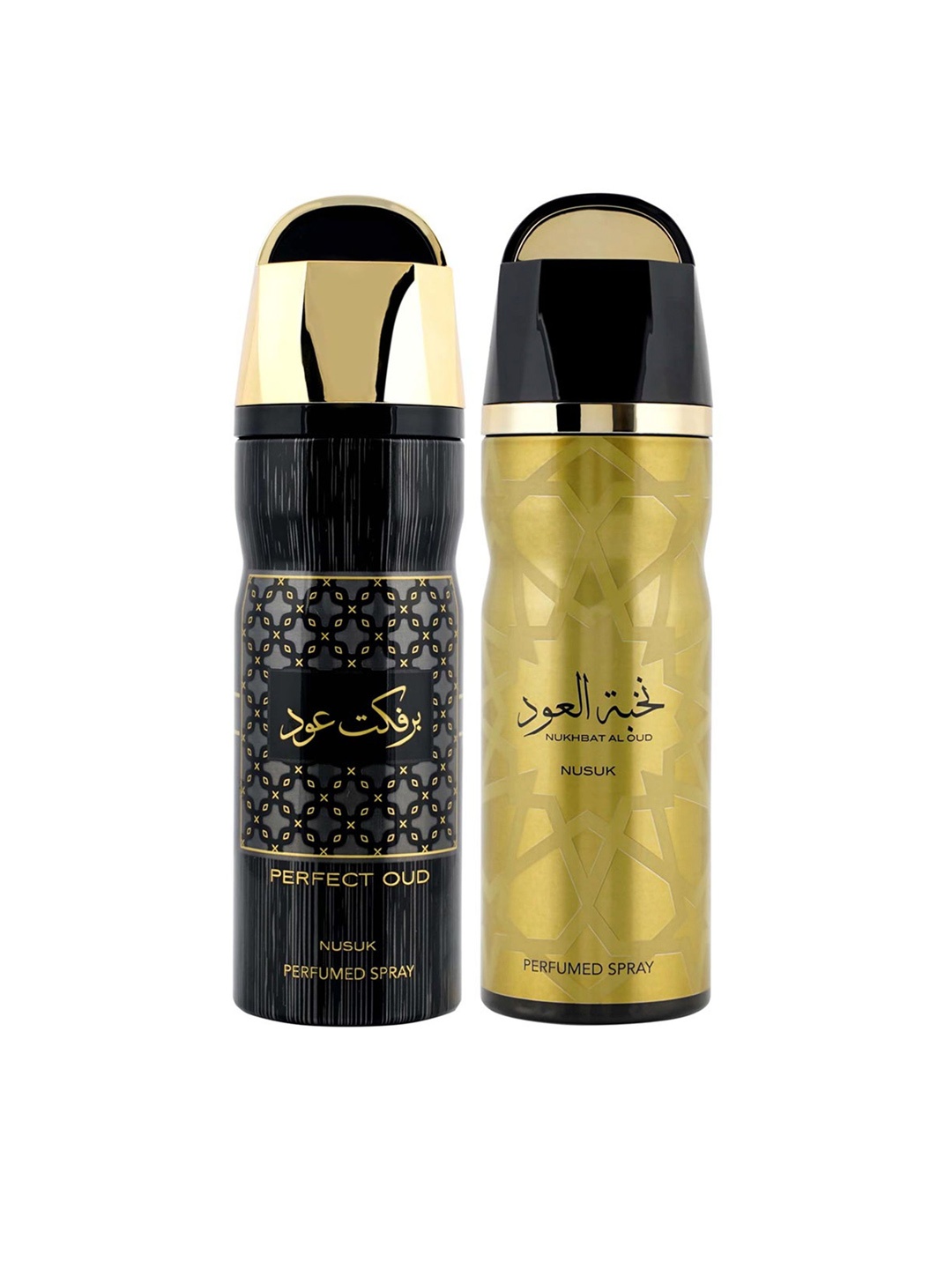 

NUSUK Men Set of 2 Premium Deodorants 200 ml each - Perfect Oud & Nukhbat Al Oud, Black