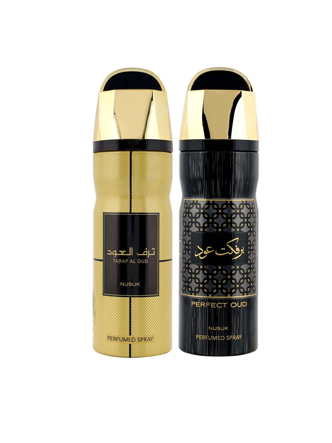 

NUSUK Men Set of 2 Premium Deodorants 200 ml each - Taraf Al Oud & Perfect Oud, Black