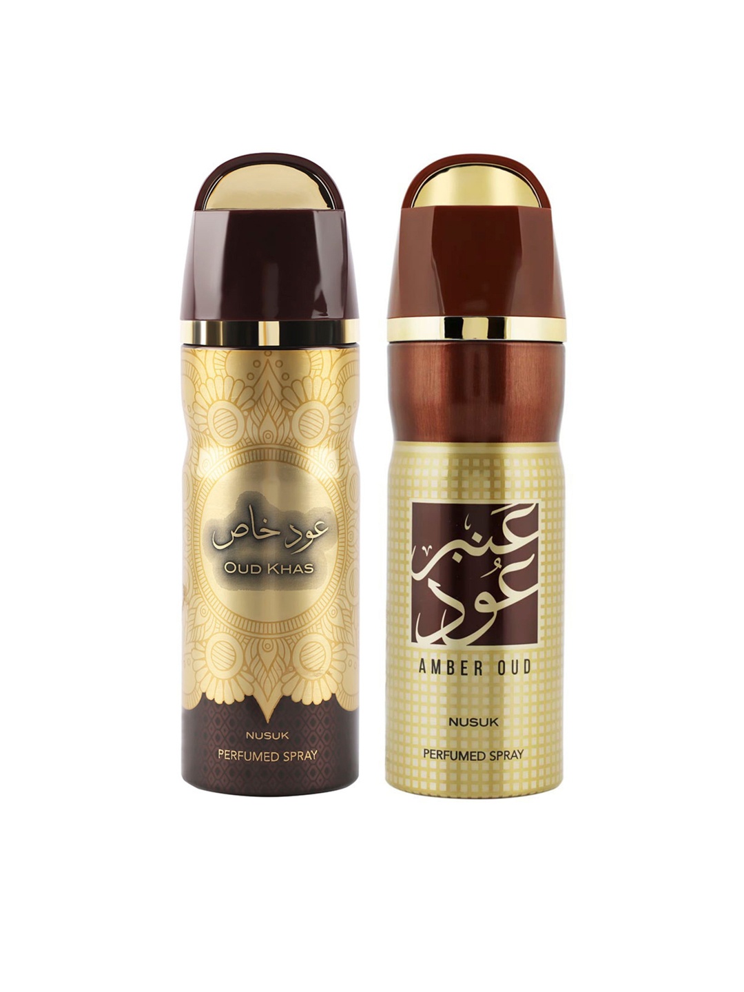 

NUSUK Men Set Of 2 Long Lasting Deodorants 200ml Each - Oud Khas & Amber Oud, Gold