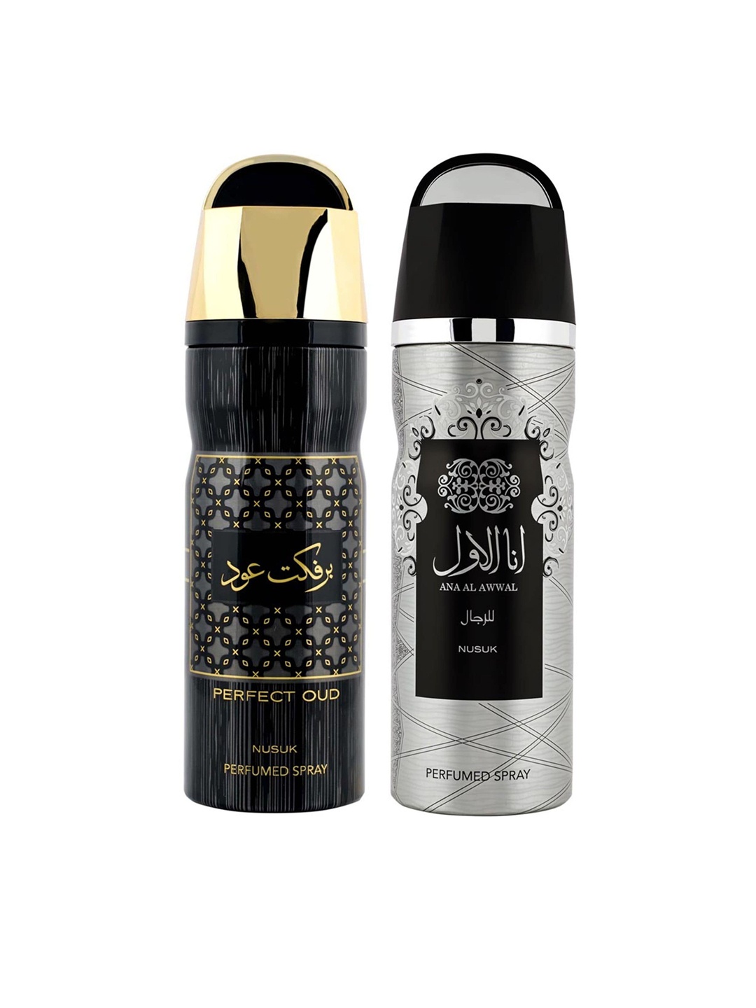 

NUSUK Men Set of 2 Premium Deodorants 200 ml each - Perfect Oud & Ana Al Awwal Silver, Black