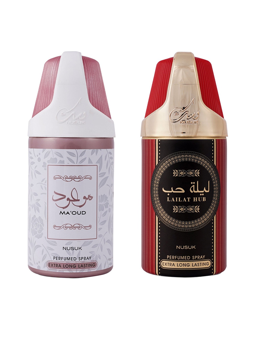 

NUSUK Men Set Of 2 Long Lasting Deodorants 250ml Each - Ma Oud & Lailat Hub, Red