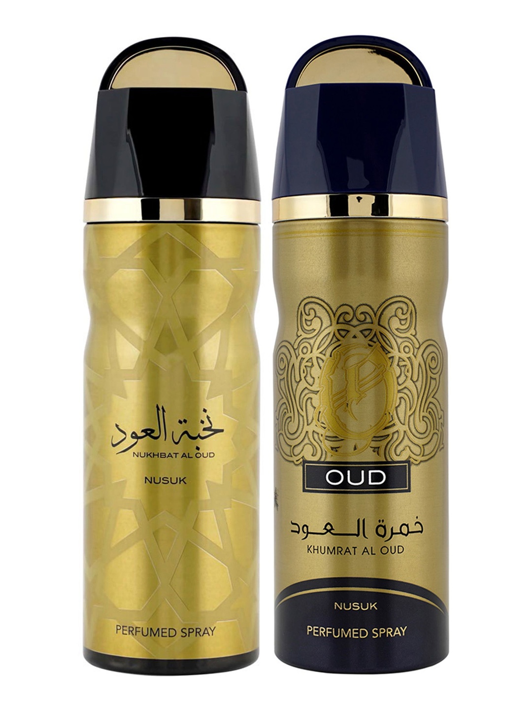

NUSUK Men Set of 2 Premium Deodorants 200 ml each - Nukhbat Al Oud & Khumrat Al Oud, Gold