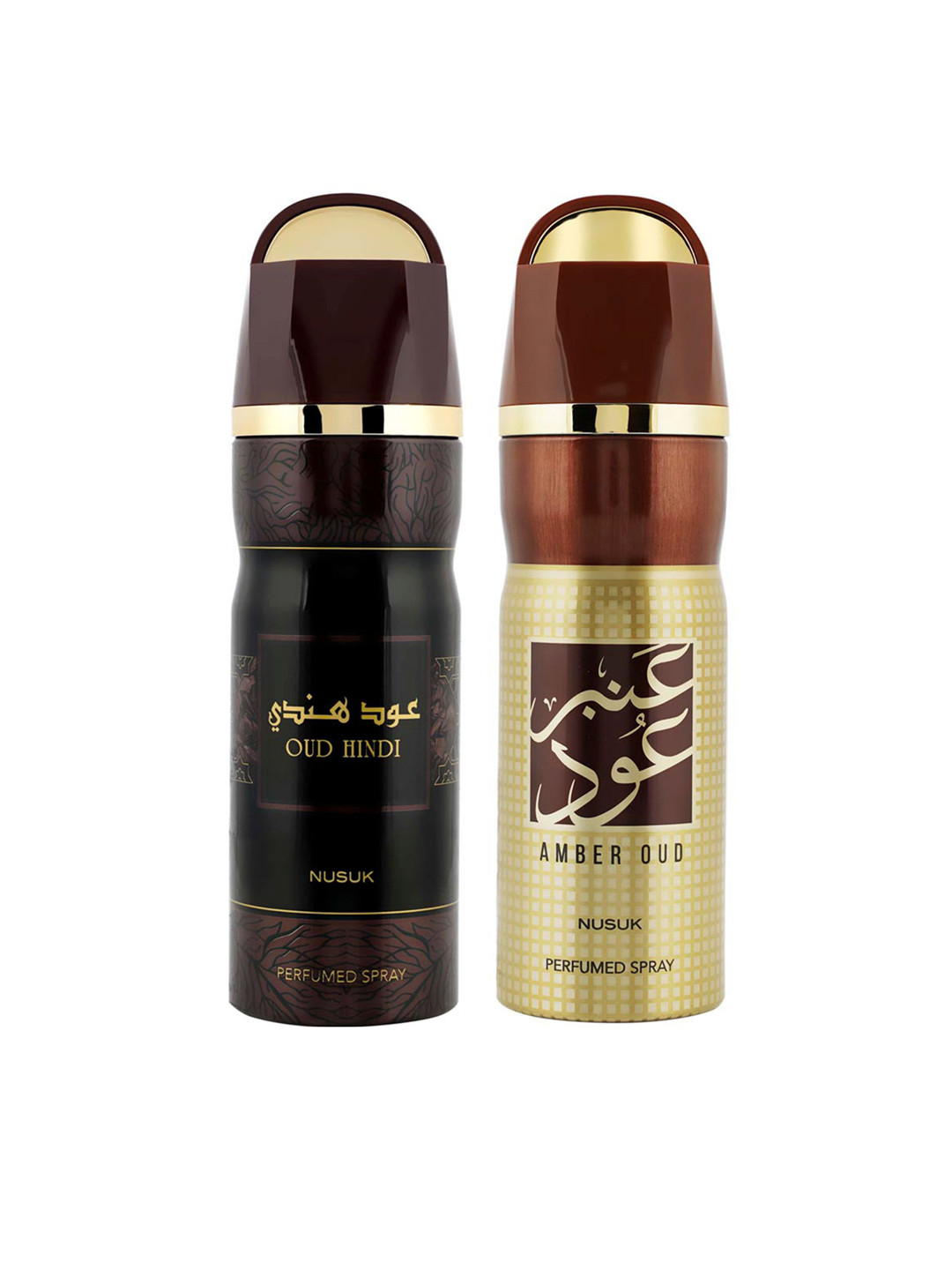 

NUSUK Men Set of 2 Premium Long-Lasting Deodorants 200 ml each - Oud Hindi & Amber Oud, Black