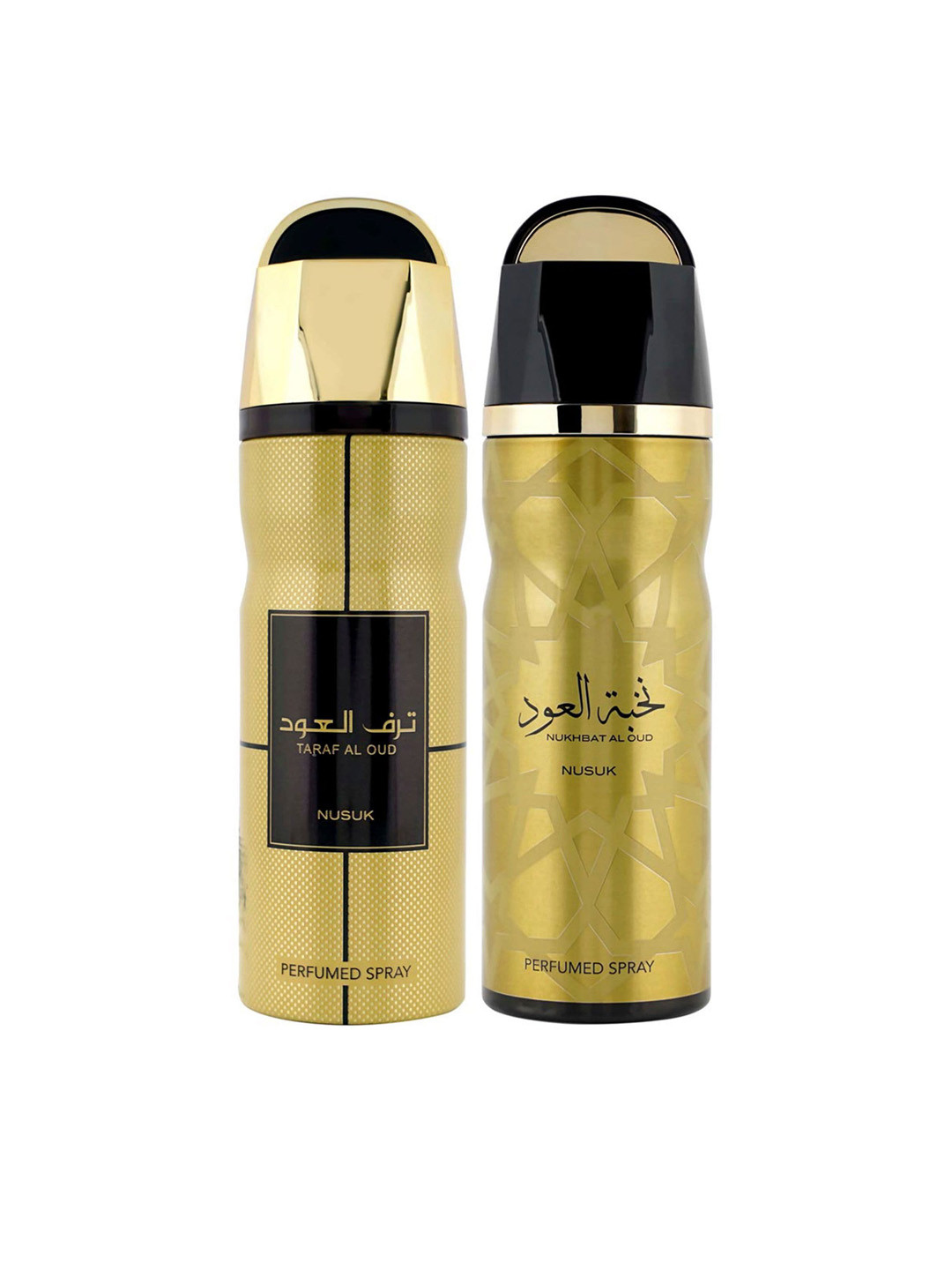 

NUSUK Men Set Of 2 Long Lasting Deodorants 200ml Each - Taraf Al Oud & Nukbat Al Oud, Gold