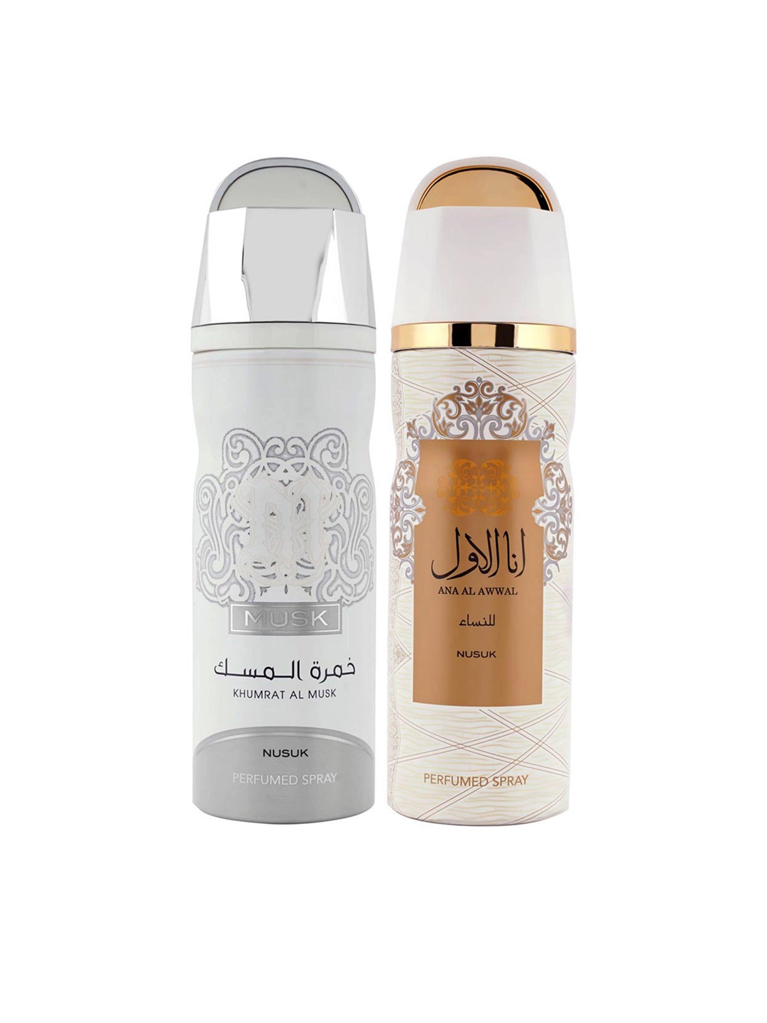 

NUSUK Women Set Of 2 Deodorants 200ml Each - Khumrat Al Musk & Ana Al Awwal Gold, White
