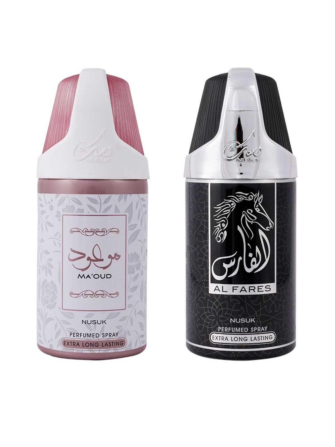 

NUSUK Men Set Of 2 Long Lasting Deodorants 250ml Each - Ma Oud & Al Fares, Black