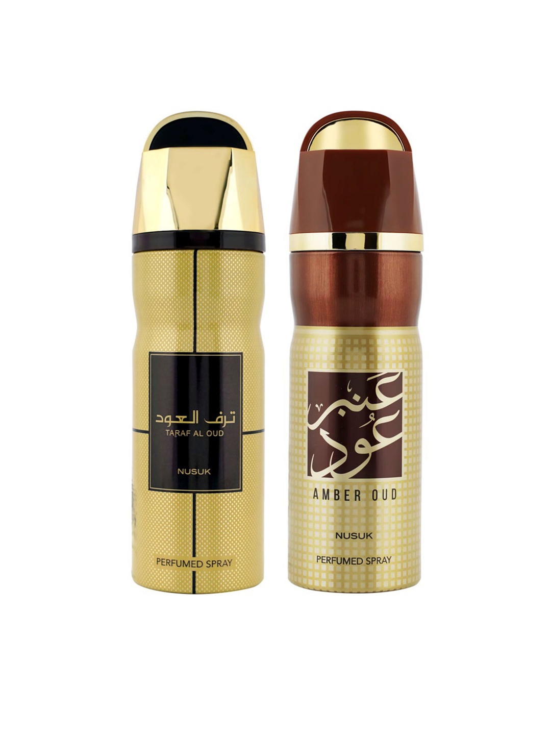 

NUSUK Men Set Of 2 Long Lasting Deodorants 200ml Each - Taraf Al Oud & Amber Oud, Gold