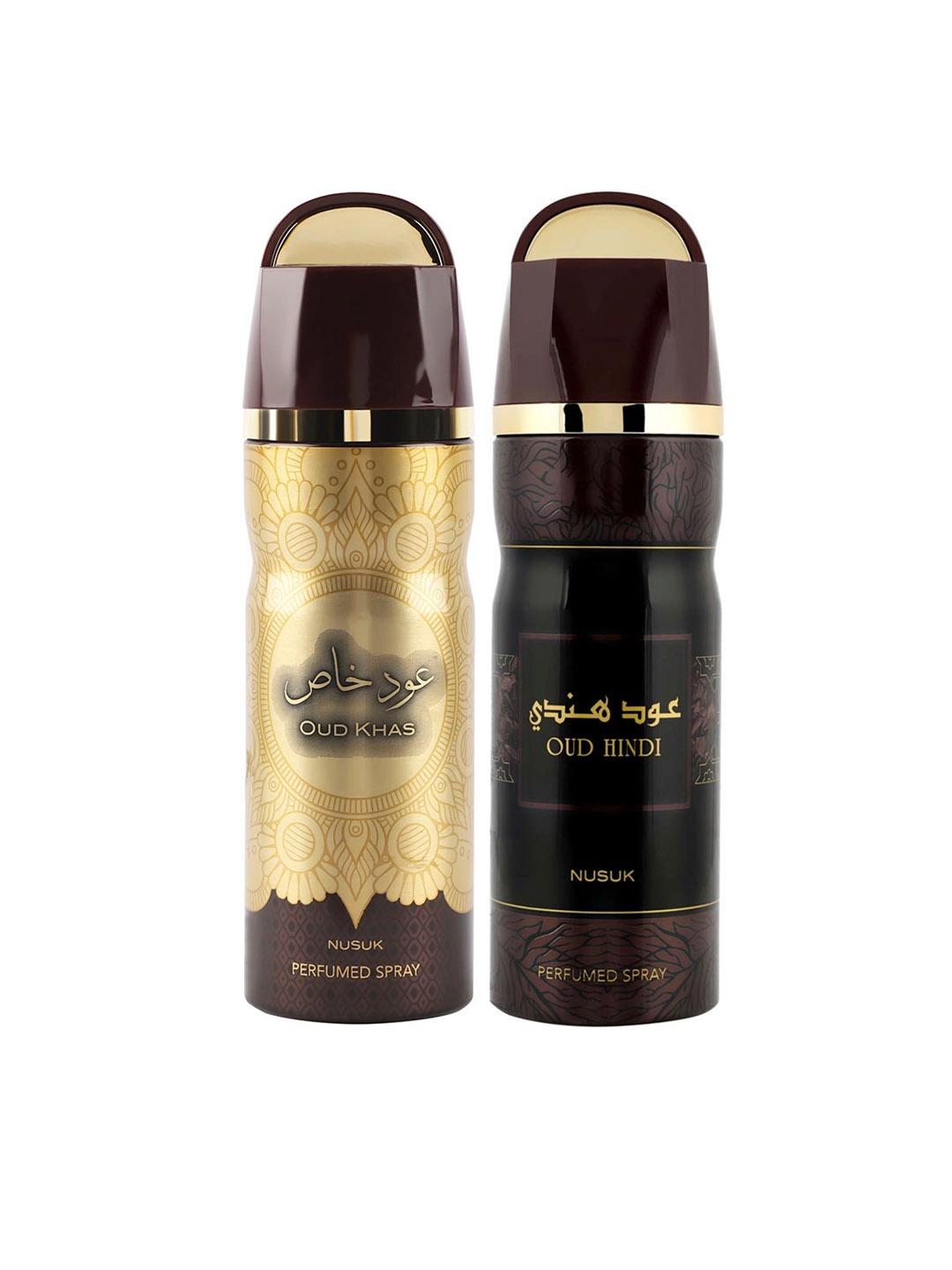 

NUSUK Men Set Of 2 Long Lasting Deodorants 200ml Each - Oud Khas & Oud Hindi, Gold