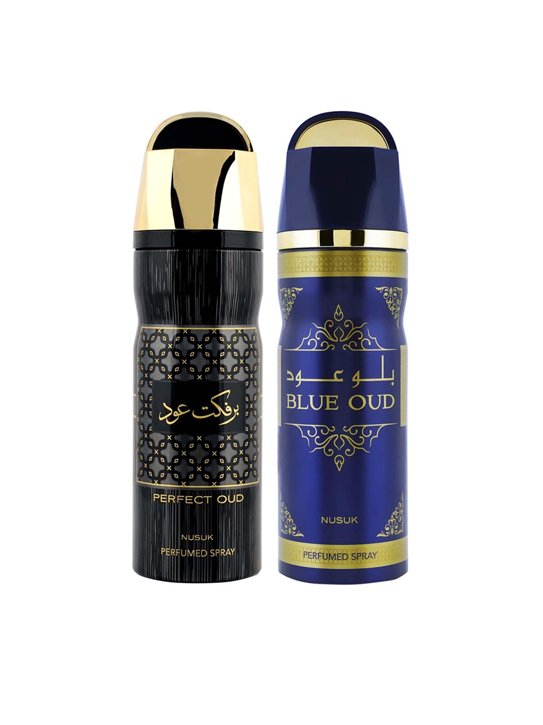 

NUSUK Men Set of 2 Premium Long-Lasting Deodorants 200 ml each - Perfect Oud & Blue Oud, Black