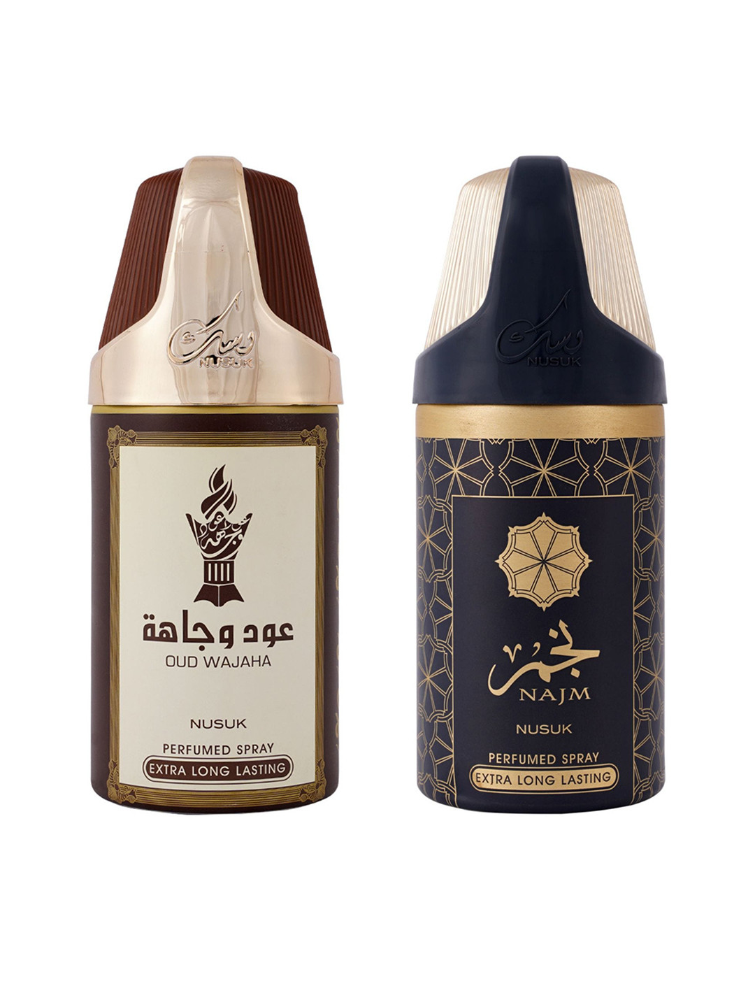 

NUSUK Men Set of 2 Premium Long-Lasting Deodorants 250 ml each - Oud Wajah & Najm, Brown
