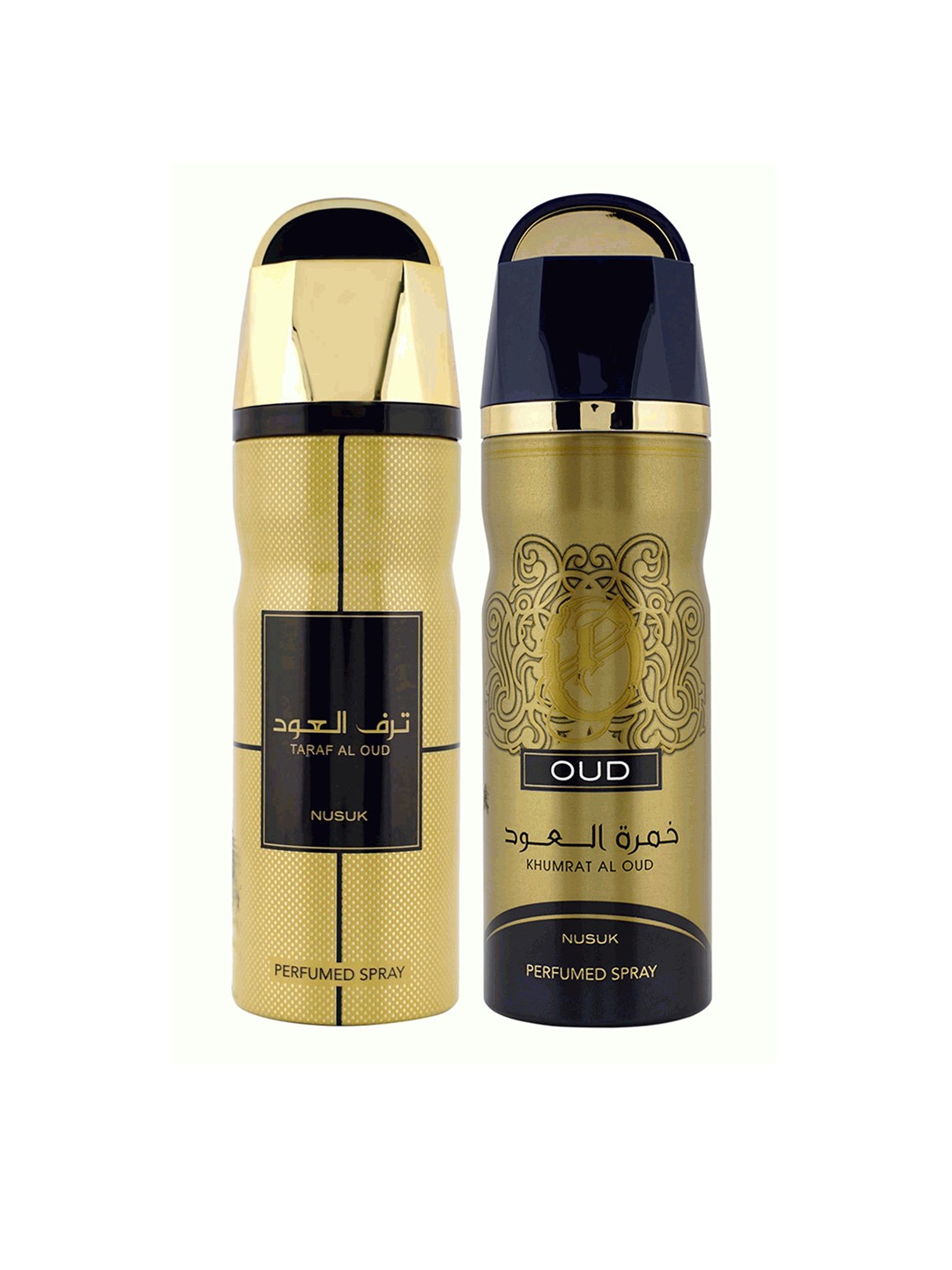 

NUSUK Men Set Of 2 Long Lasting Deodorants 200ml Each - Taraf Al Oud & Khumrat Al Oud, Gold