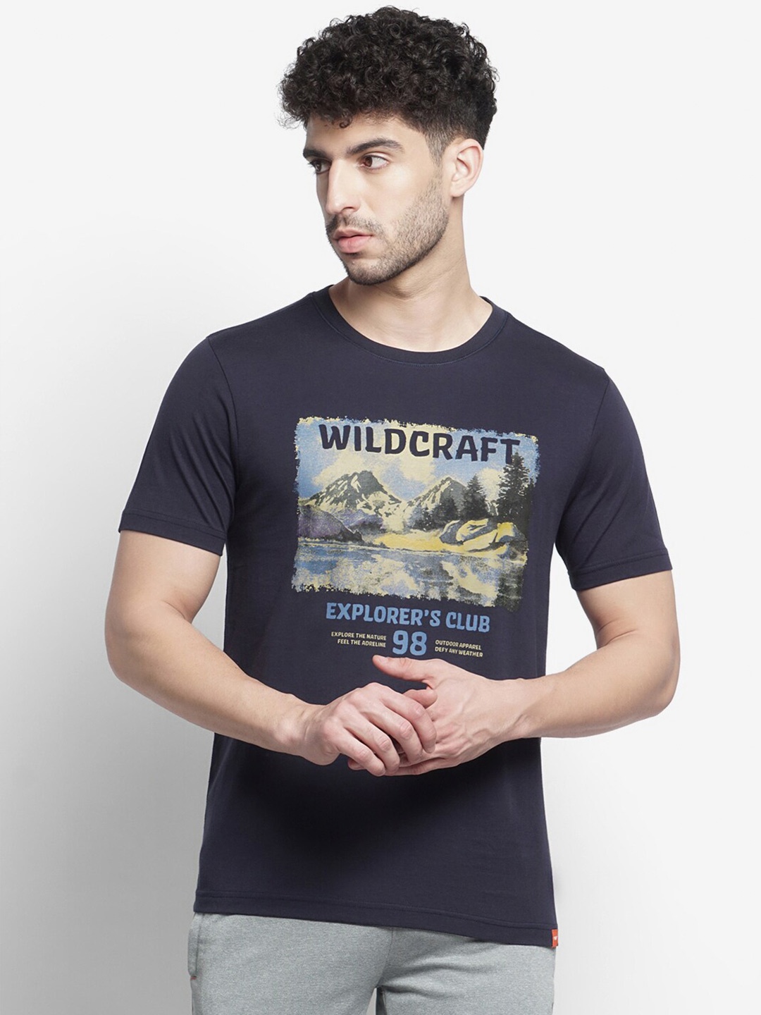 

Wildcraft Landscape Printed Casual Pure Cotton T-shirt, Navy blue