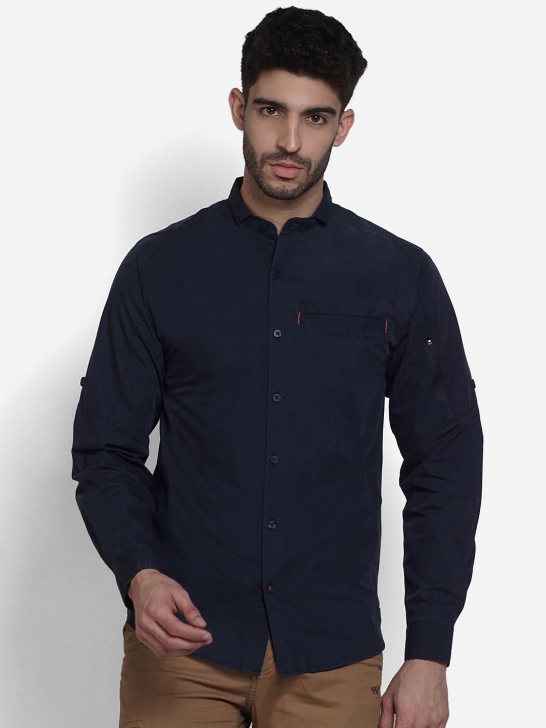

Wildcraft Band Collar Long Sleeves Comfort Cotton Casual Shirt, Navy blue