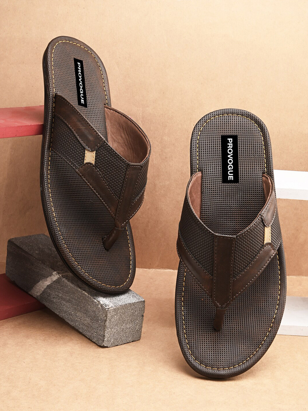 

Provogue Men Textured Comfort Sandals, Brown