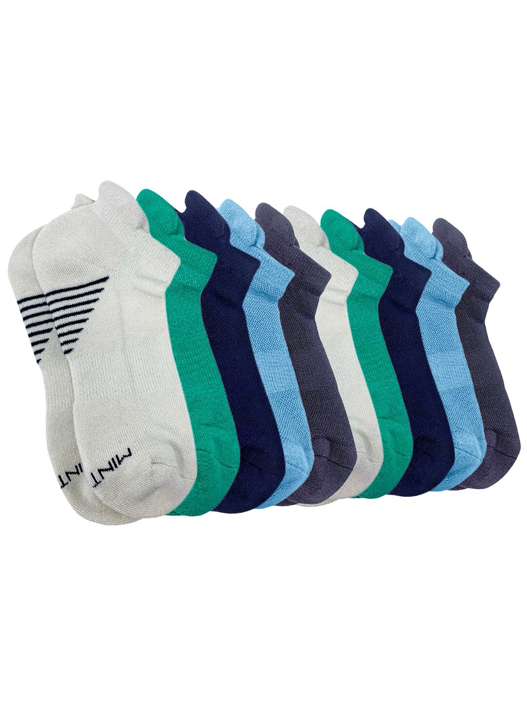 

Mint & Oak Men Pack Of 10 Patterned Bamboo Eco Friendly Ankle-Length Socks, Blue