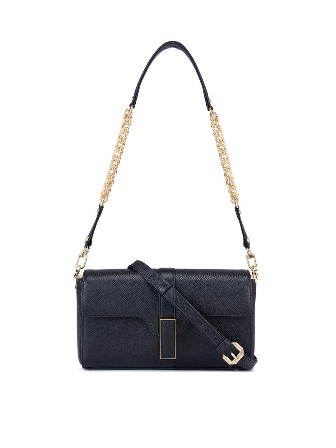 

Da Milano Women Textured Leather Sling Bag, Black